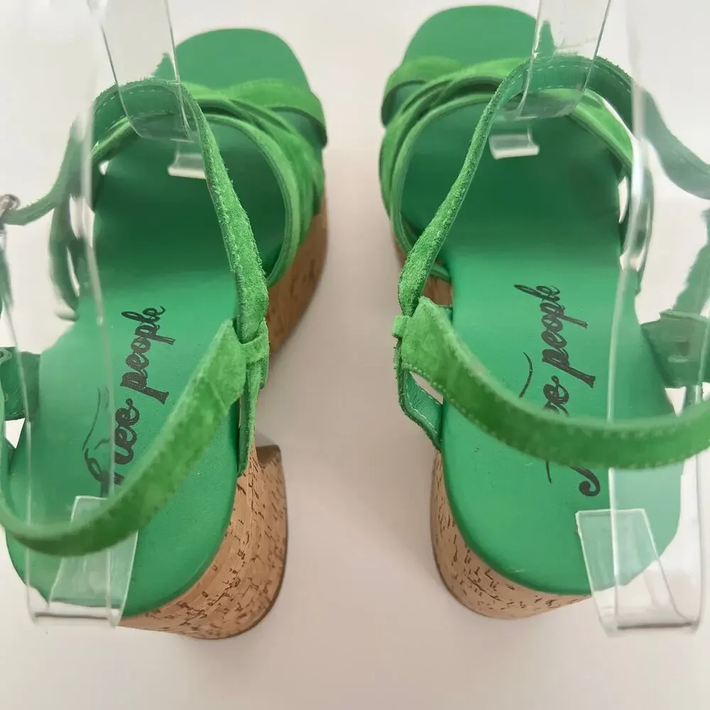 Free People Lisbon MJ Platform Sandals In Goddess Green Suede Size 39.5